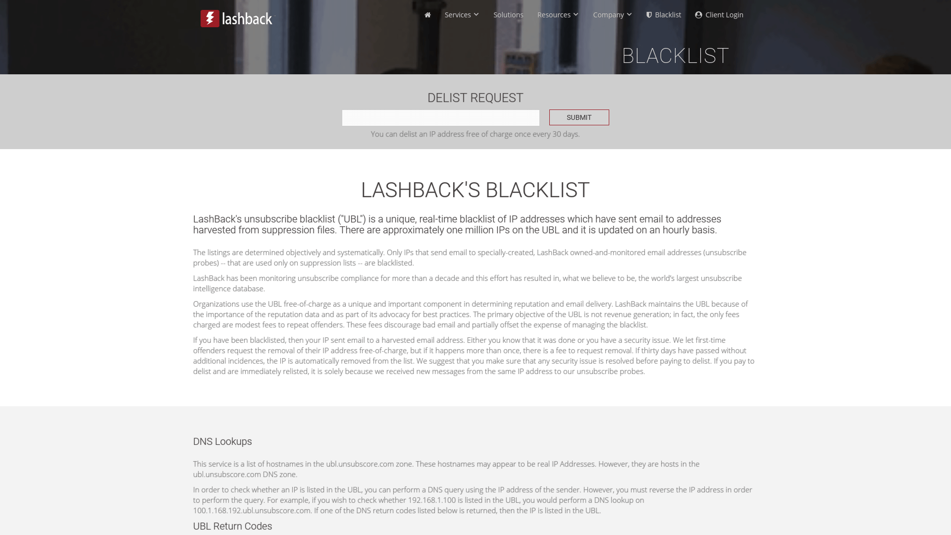 Удалить IP из спам базы Lashback