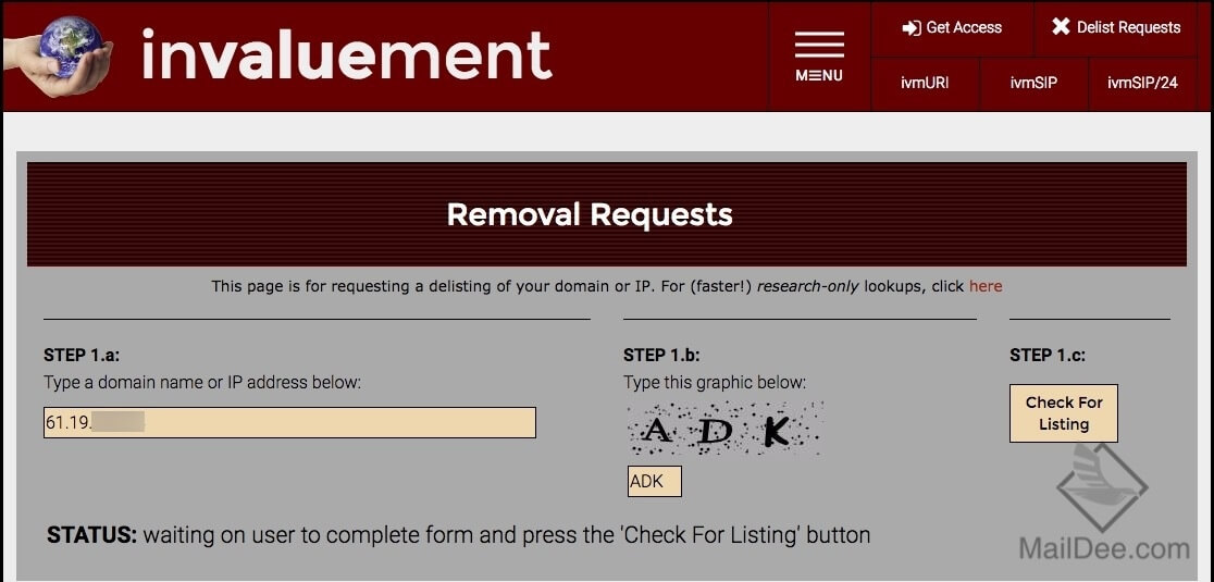 Удалить IP из Invaluement