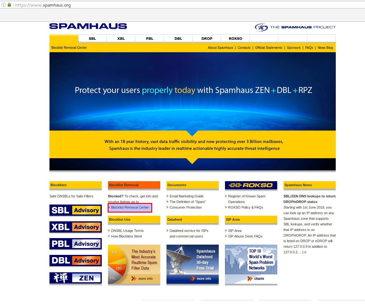 Удалить IP из Spamhaus - Шаг 1